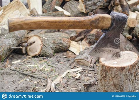 Axe In Stump Axe Ready For Cutting Timberwoodworking Tool Lumberjack