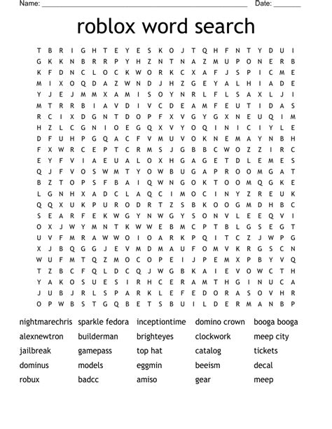 Roblox Word Searches Printable