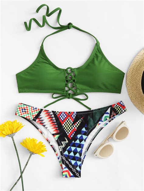 Shop Criss Cross Front Bikini Set Online SheIn Offers Criss Cross