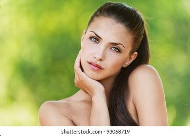 Portrait Longhaired Beautiful Naked Women Standing Stock Photo