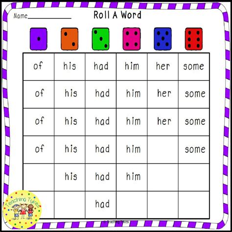 Roll A Sight Word Games For Dolch Sight Words From