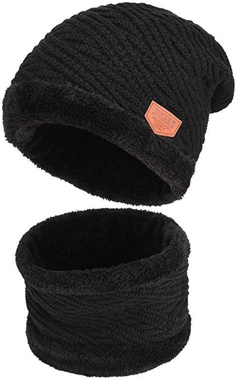 Vbiger 2 Pieces Winter Beanie Hat Scarf Set Warm Knit Hat Thick Knit