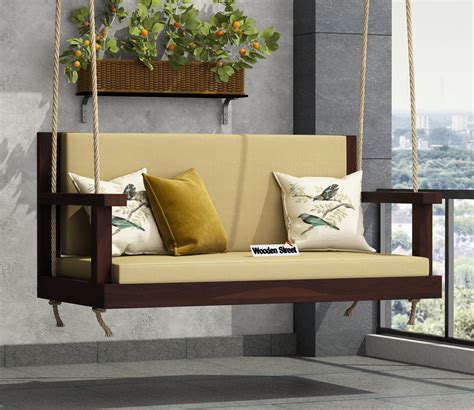 Buy Elite Wooden Swing Chair Walnut Finish Online In India At Best Price Modern Swing Chairs