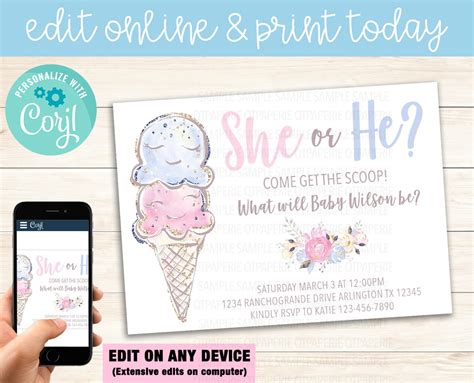Ice Cream Gender Reveal Invitation Whats The Scoop Gender Etsy