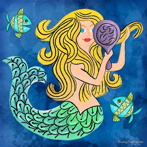Storybook Golden Mermaid By Bunnythepainter Redbubble