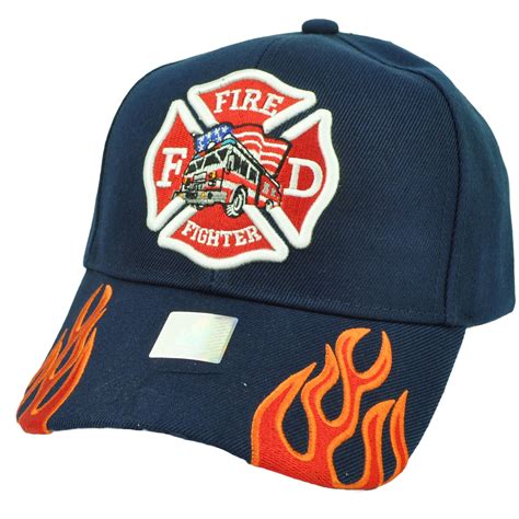 Fire Fighter Department Flames Rescue Dept Adjustable Navy Blue Hat Cap