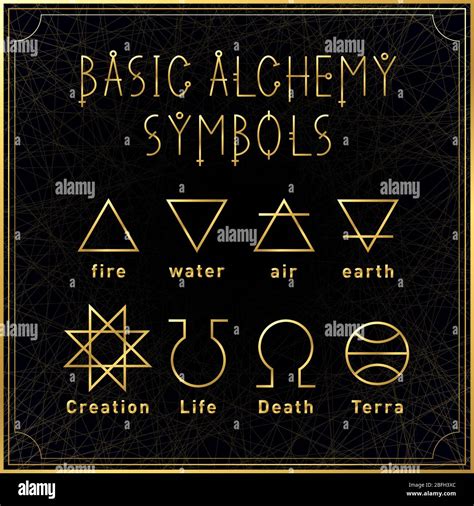 Symboles De Base Dorés Alchimiques Sur Fond Sombre Éléments De La