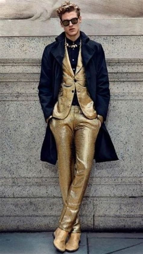 Mens Gold Suit We All Put On Our Pants One Leg At A Time Only When