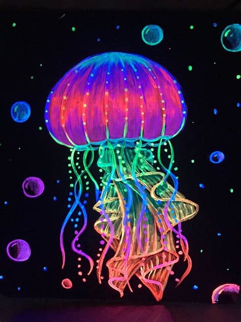 Blacklight Jellyfish Hand Painted On Slate Neon Art Painting