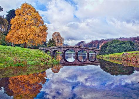 Wiltshire England Sky Clouds Tree Autumn Bridge Pond Hd