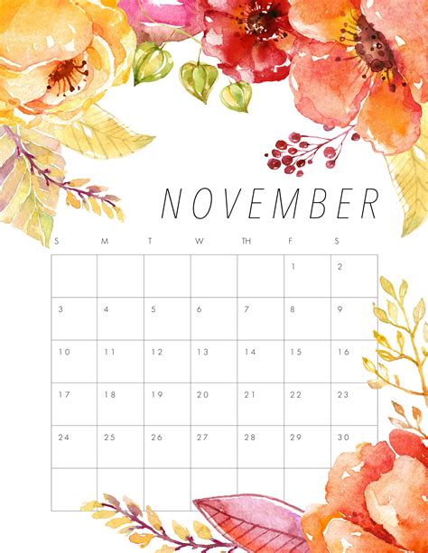 Cute November 2019 Calendar Word Calendar 2019 Printable Calendar Word