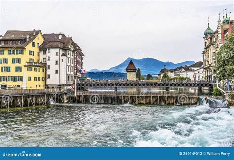 Reuss River Inner Harbor Footbridge Lucerne Switzerland Stock Photo