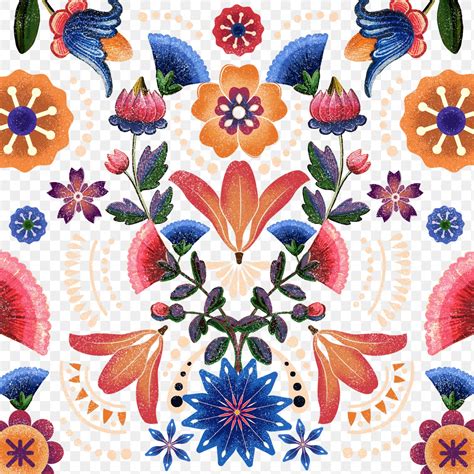 Mexican Ethnic Flower Pattern Png In Colorful Free Stock