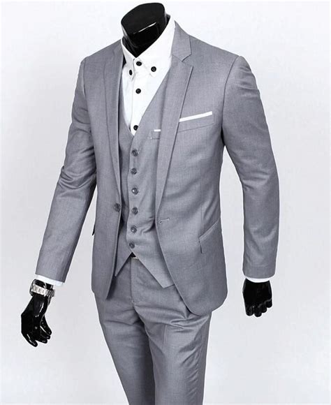 Custom Made Slim Fit Groom Tuxedos Light Grey Best Man Suit Notch Lapel