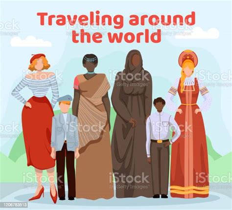 Traveling Around World People Different Countries Stock Illustration