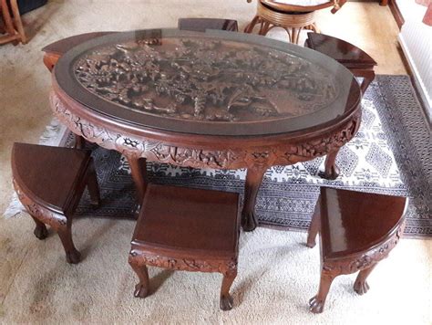Carved Coffee Table Japanese Hand Carved Coffee Table And End Tables