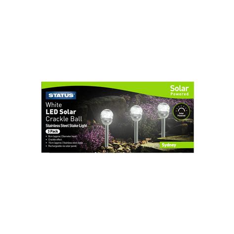 Status Sydney White Led Solar Crackle Ball Stake Light 3 Pack Garden