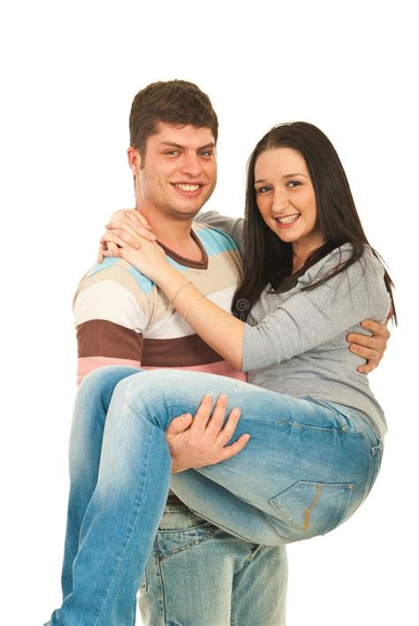 Happy Guy Holding Woman In His Arms Stock Image Image Of Background