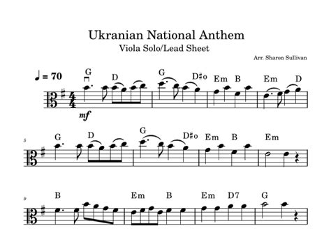 State Anthem Of Ukraine Ukrainian National Anthem Viola Solo With Chord Symbols Arr Sharon