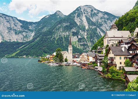 Picturesque Mountain Village Hallstatt In The Austrian Alps Stock Image