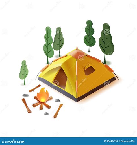 3d Go Camping Concept Elements Plasticine Cartoon Style Vector Stock