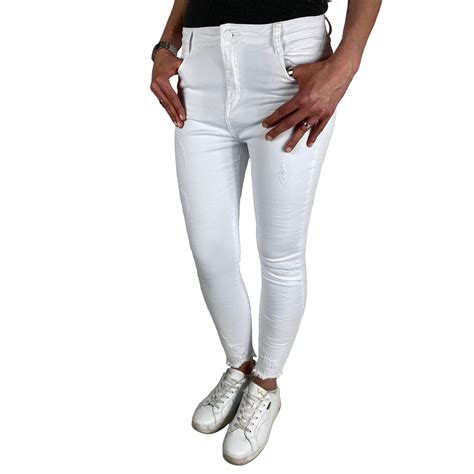 Elegants Deluxe Damen Extra Slim Fit High Waist Jeans Bm45 1 Weiß