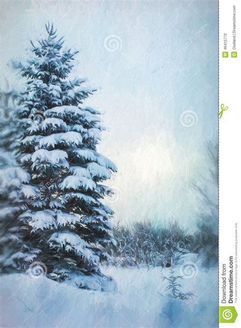 digital painting winter evergreen tree background stock illustration image