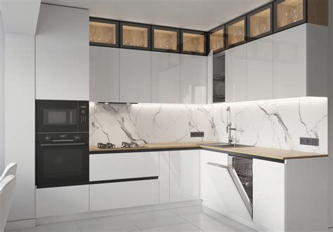 Белая глянцевая кухня в стиле минимализм от производителя Арлайн