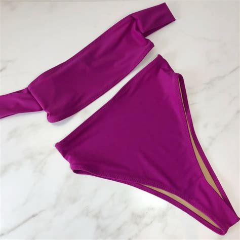 color of the year purple high waisted bathing suits retro style swimwear bandeau bathing suits