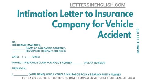 Intimation Letter To Insurance Company For Vehicle Accident Letter