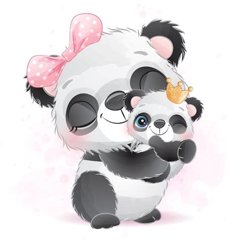 Premium Vector Cute Little Panda Mother And Baby