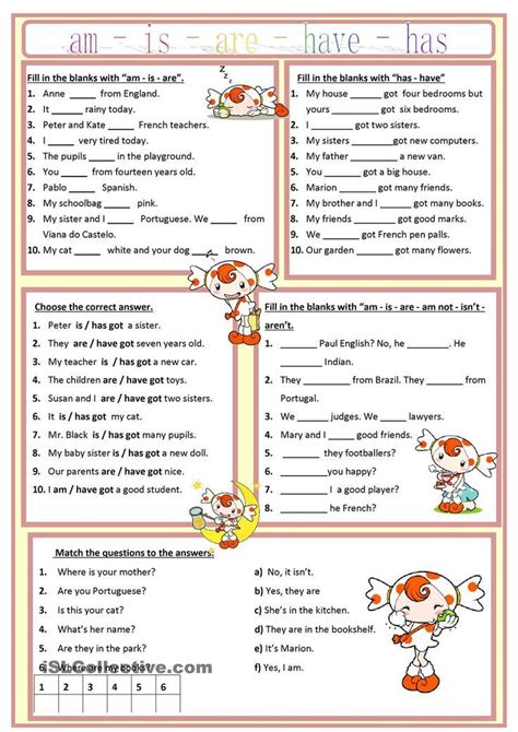 Here's an explanation and an exercise for you. Am, is, are, has, have worksheet - Free ESL printable ...