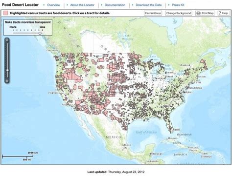 Ers's food desert locator is a mapping tool that presents a spatial overview of where food deserts are located and provides selected characteristics according to these definitions and data sources, an estimated 13.5 million people in the united states have low access to a supermarket or large grocery. Interactive food desert locator map, which shows where ...