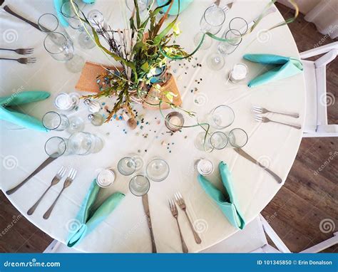 Table Setting Shot From Aerial View Stock Photo Image Of Elegant