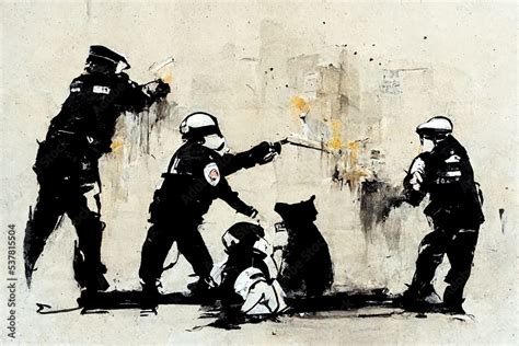 Plakat Concept Art Ink Stencil Spray Illustration Featuring Police