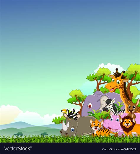 Animal Wildlife Cartoon With Forest Background Vector Image