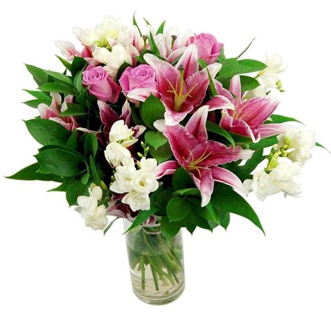 Clare Florist Cascade Fresh Flower Bouquet Lovely Pink Lilies And