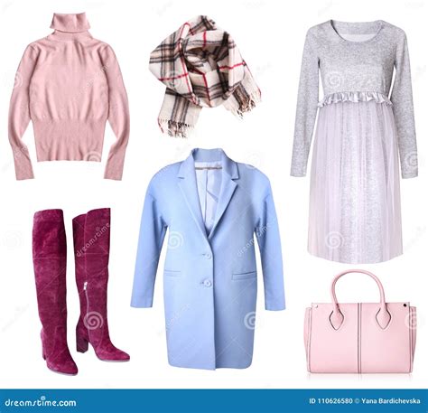 Women`s Clothes Collage Isolated Female Clothing Set Stock Photo