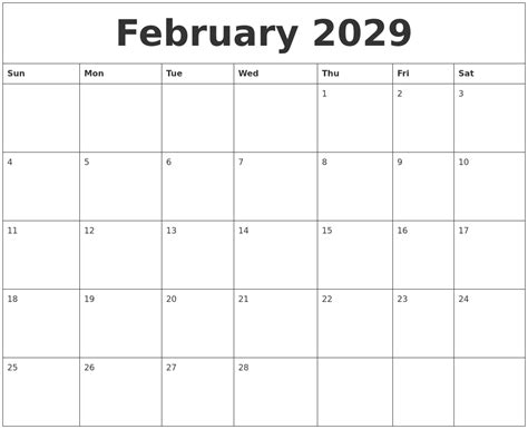 February 2029 Printable Calander