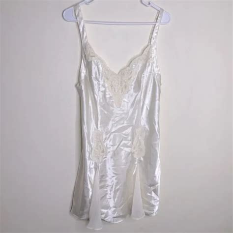 Victorias Secret Vintage Bridal Ivory Satin Mini Nightgown Dress Slip