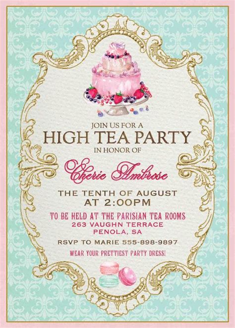 High Tea Invitation French Tea Party By Westminsterpaperco On Etsy