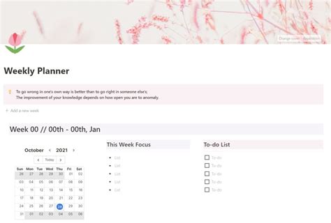 Minimalist Weekly Planner Notion Template Prototion