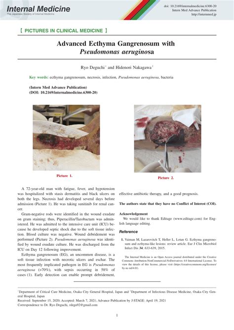 Pdf Advanced Ecthyma Gangrenosum With Pseudomonas Aeruginosa