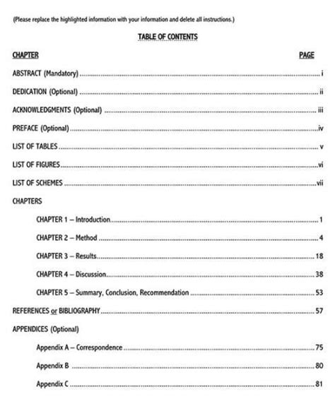 Free Table Of Contents Templates For Microsoft Word