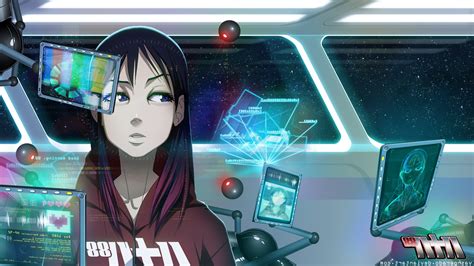 Wallpaper Cyberpunk Anime Girls Space Futuristic Original