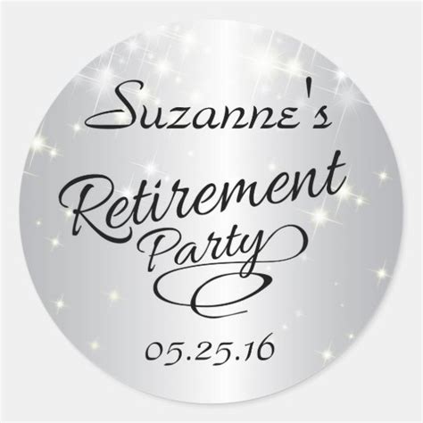 Sparkly Silver Retirement Stickers Party Favors Classic Round Sticker