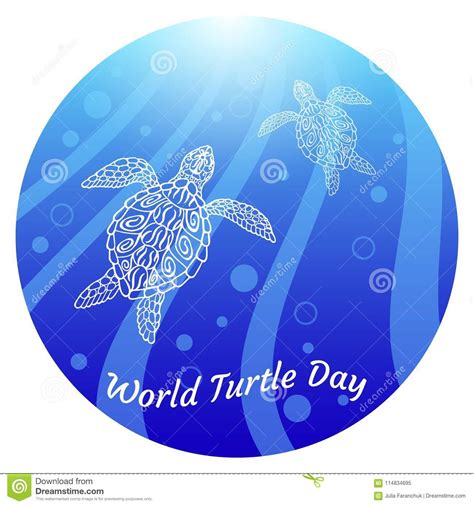 World Turtle Day Water Turtles Swim Up In A Round Frame Stock