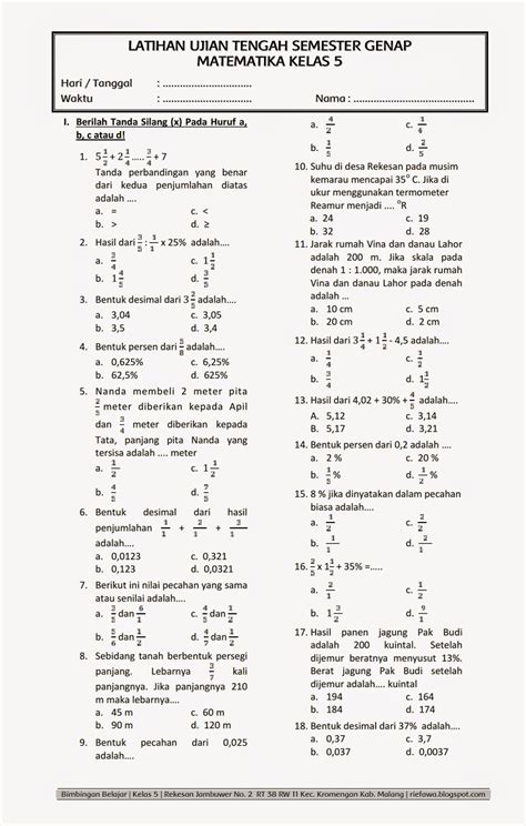Latihan Soal Matematika Kelas 5 Semester 2 Homecare24