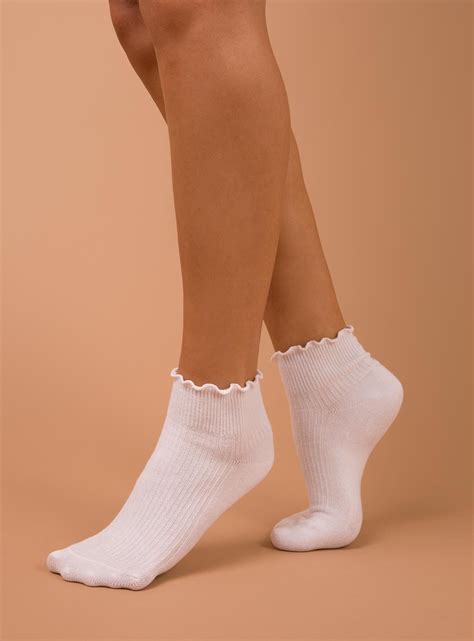 Ribbed Ruffle Socks White One Size White Fashion Socks Frilly Socks Lace Socks