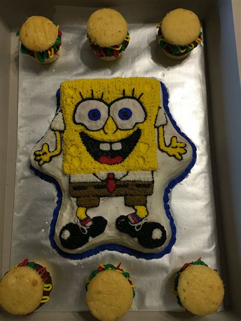 spongebob cake and krabby patty cupcakes reagans birthday cupcake cakes spongebob cake